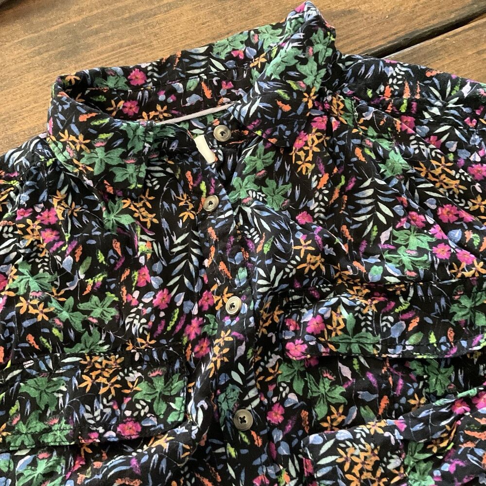 Maeve Top Shirt Womens 4 Black Floral Rayon Tunic Button-Up Relaxed Long Sleeve